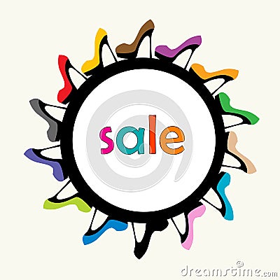 Sale round frame with female colorful shoes Vector Illustration