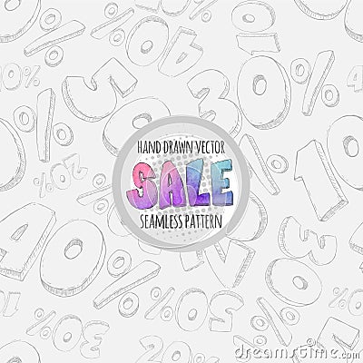 Sale seamless pattern. Variable discounts. Doodles vector pattern. Vector Illustration
