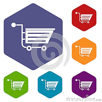 Sale shopping cart icons set hexagon Vector Illustration