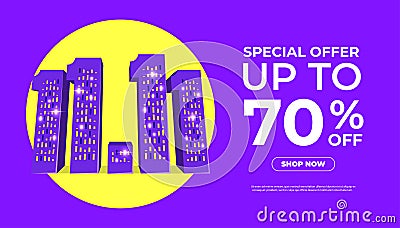 11.11 Sale shopping day with building number concept banner template design for social media and website Vector Illustration