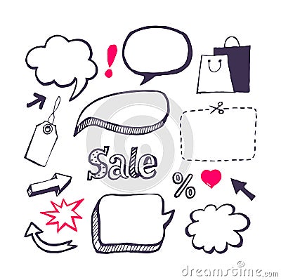 Sale, shopping set. Hand draw Vector Illustration