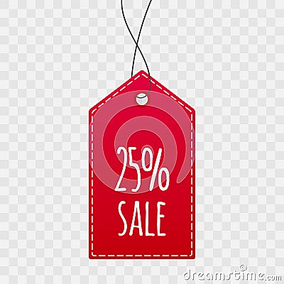 25% Sale shopping tag. Vector isolated icon on transparent background. Sign for label, price, best offer, advertisement Vector Illustration