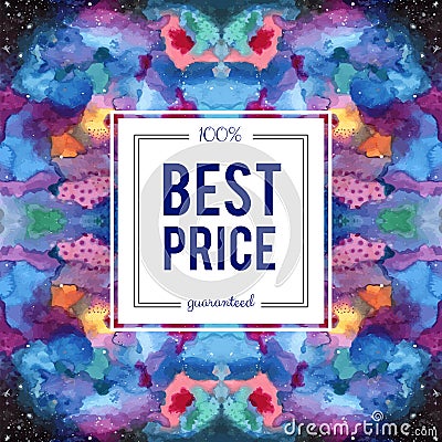 Sale sign on abstract cosmic watercolor background Vector Illustration