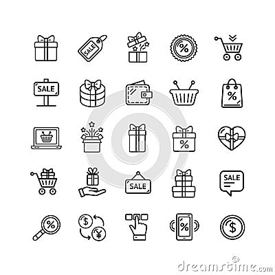 Sale Sign Black Thin Line Icon Set. Vector Vector Illustration