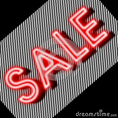 Sale sign neon with strips background Stock Photo