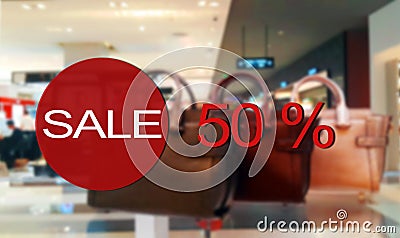 sale sign on store showcases Stock Photo