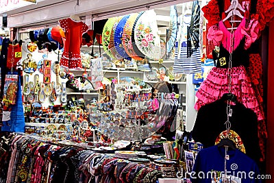 Sale of souvenirs typical of Spain Editorial Stock Photo