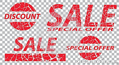 Sale, special offers, discounts on grunge. Red a transparent background. Vector Vector Illustration