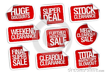 Sale stickers collection - huge discounts, super deal, stock clearance Vector Illustration