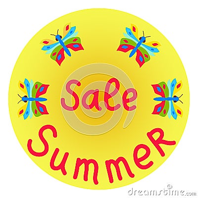 Sale summer circle with butterflies Vector Illustration