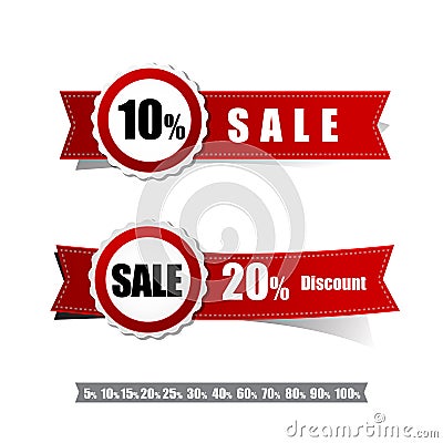 Sale tag banner red and ribbon element on white background Vector Illustration