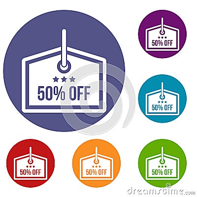 Sale tag 50 percent off icons set Vector Illustration