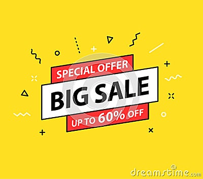 Sale tag. Special offer, big sale, discount, best price, mega sale banner. Shop or online shopping. Sticker, badge, coupon, store Vector Illustration