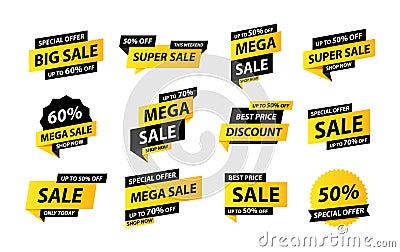 Sale tags collection. Special offer, big sale, discount, best price, mega sale banner set. Shop or online shopping. Sticker, badge Stock Photo