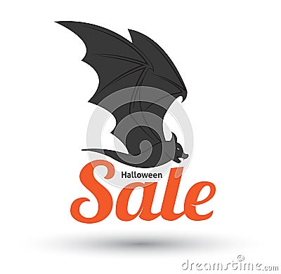 Sale text with bat for halloween sale promotion Vector Illustration