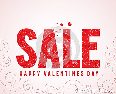 Sale text and happy valentines day greetings in pattern white background Vector Illustration