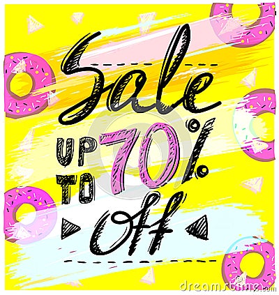 Sale up to 70 percents, hand drawn calligraphic vector banner Vector Illustration