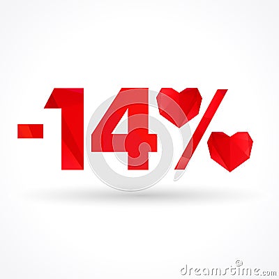 -14% sale for Valentine`s day, percent sign Vector Illustration