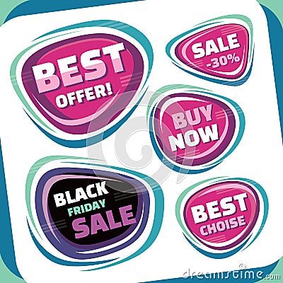 Sale - vector badges collection. Abstract sale badges set. Black Friday abstract badge. Best offer badge. Vector Illustration