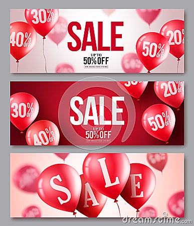 Sale vector balloons banner set. Collections of flying balloons with 50 percent off Vector Illustration