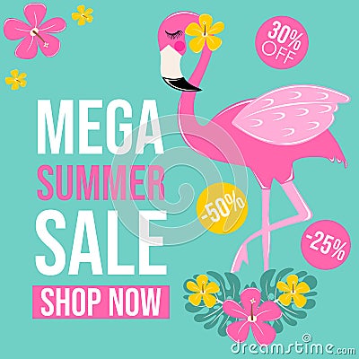 Sale labels with text flamingo Stock Photo