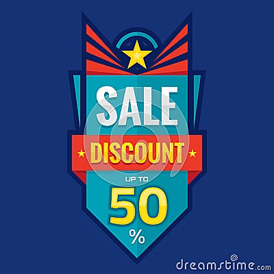 Sale vector vertical banner design - discount up to 50%. Creative origami layout in form of bomb. Abstract poster background. Vector Illustration