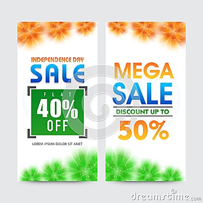 Sale web banners for Indian Independence Day. Cartoon Illustration