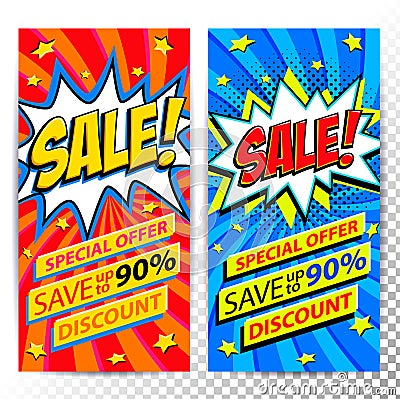 Sale web banners. Set of Pop art comic sale discount promotion banners. Big sale background. Decorative backgrounds with Vector Illustration