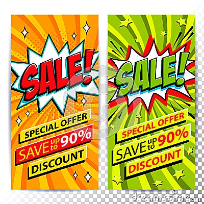 Sale web banners. Set of Pop art comic sale discount promotion banners. Big sale background. Decorative backgrounds with Vector Illustration