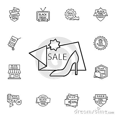 Sale, women\'s shoes, heel flat vector icon in black friday pack Stock Photo