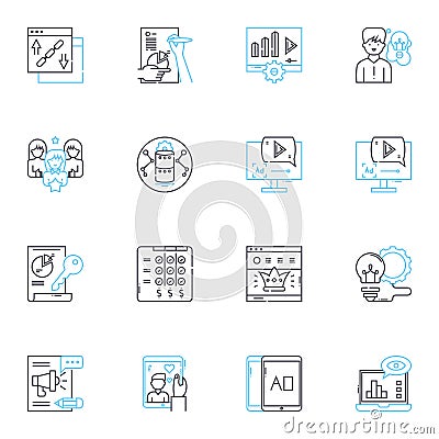 Sales administration linear icons set. forecasting, quotas, targets, pipeline, commissions, leads, territory line vector Vector Illustration