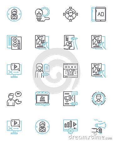 Sales administration linear icons set. forecasting, quotas, targets, pipeline, commissions, leads, territory line vector Vector Illustration