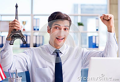 Sales agent working in travel agency Stock Photo