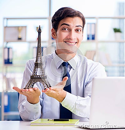 Sales agent working in travel agency Stock Photo
