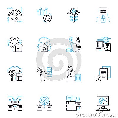 Sales approach linear icons set. Persuasion, Pitching, Prospecting, Negotiation, Follow-up, Closing, Scripting line Vector Illustration