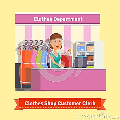 Sales clerk working with customers Vector Illustration