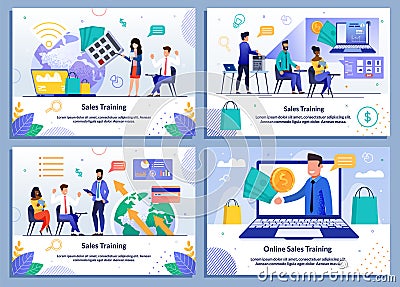 Sales Coaching and Online Training Flat Banner Set Vector Illustration