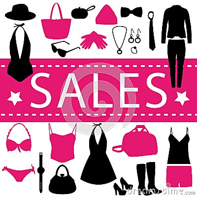 Sales event. Clothing poster. Pink and black design. Vector Illustration