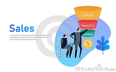 Sales funnel business concept of leads prospects and customers coin money. Vector Illustration