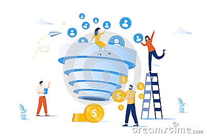 Sales funnel and lead generation. Marketing strategy. Sales pipeline management, representation of sales prospects Vector Illustration