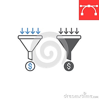 Sales funnel line and glyph icon Vector Illustration