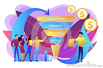 Sales funnel management concept vector illustration. Vector Illustration