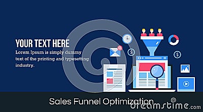 Sales funnel optimization - flat design web banner. Vector Illustration