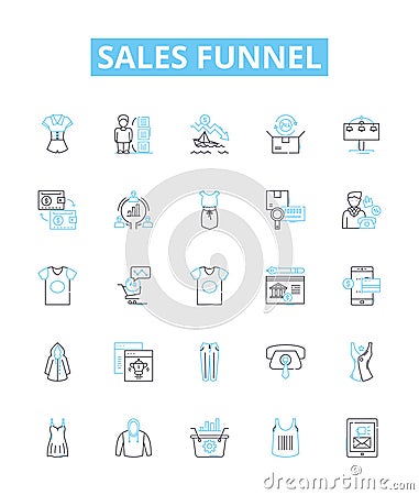 Sales funnel vector line icons set. Funnel, Sales, Lead, Conversion, Analysis, Acquisition, Automation illustration Vector Illustration