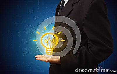 Sales guy has bright idea in the hand Stock Photo