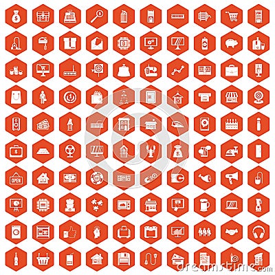 100 sales icons hexagon orange Vector Illustration