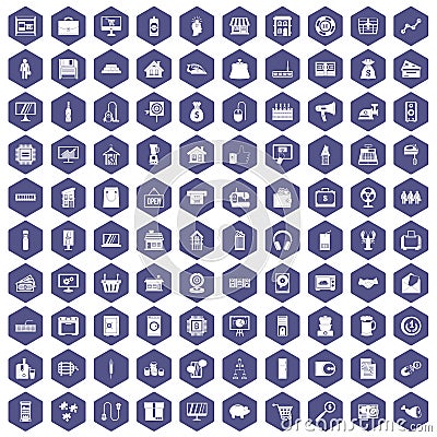 100 sales icons hexagon purple Vector Illustration