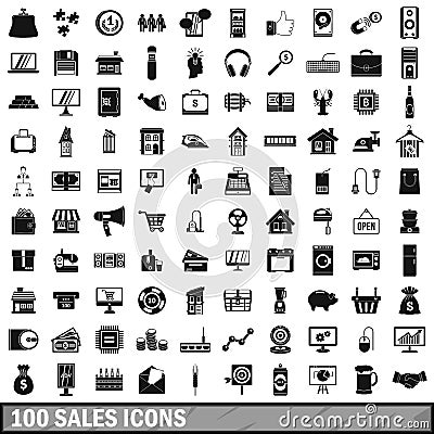 100 sales icons set, simple style Vector Illustration