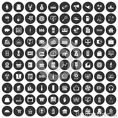 100 sales icons set black circle Vector Illustration