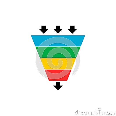 Sales lead funnel flat icon with arrows Vector Illustration